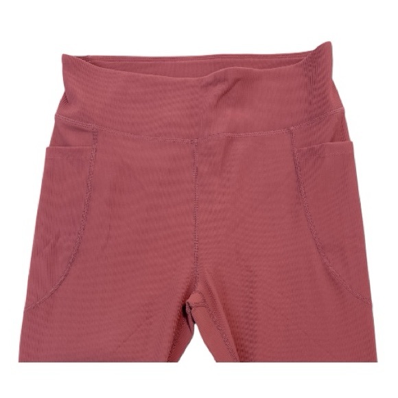 PINSPARK | Flare Ribbed High Waisted Pink Leggings with Pockets | Size L | NWOT - Picture 2 of 9